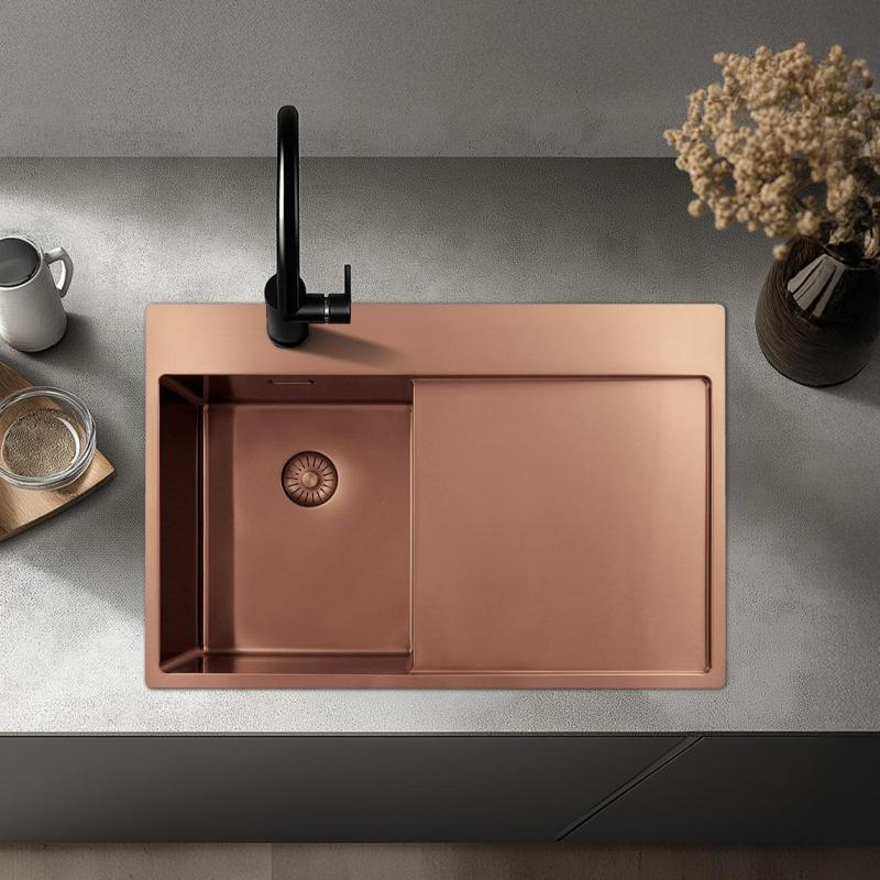 Pure.Sink Exclusivo Koppar liten diskbänk med avrinningsområde 78x52 cm Tapwing till höger PEX3478RT-62