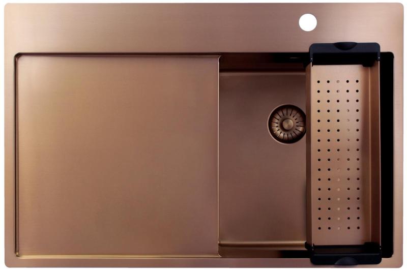 Pure.Sink Exclusivo Koppar liten diskbänk med avrinningsområde 78x52 cm Tapwing till höger PEX3478RT-62