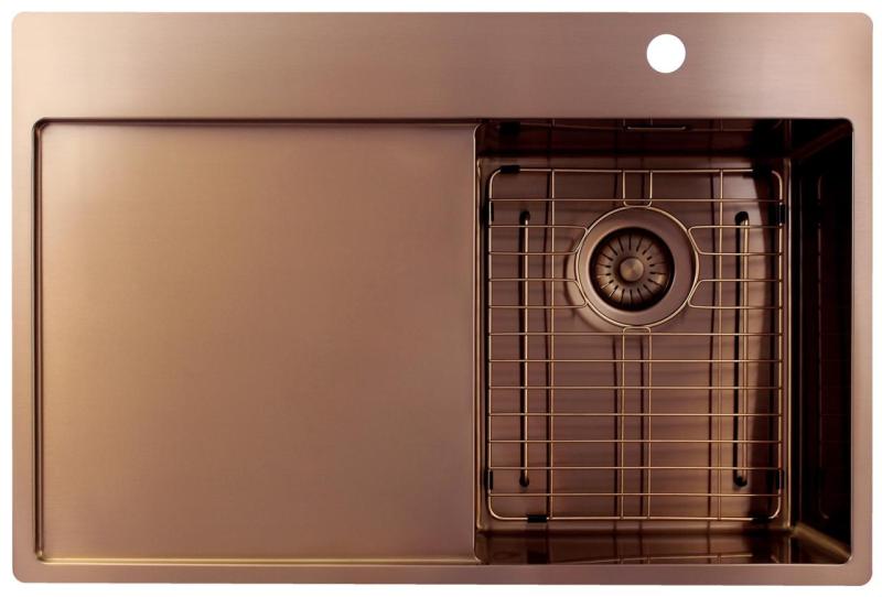 Pure.Sink Exclusivo Koppar liten diskbänk med avrinningsområde 78x52 cm Tapwing till höger PEX3478RT-62