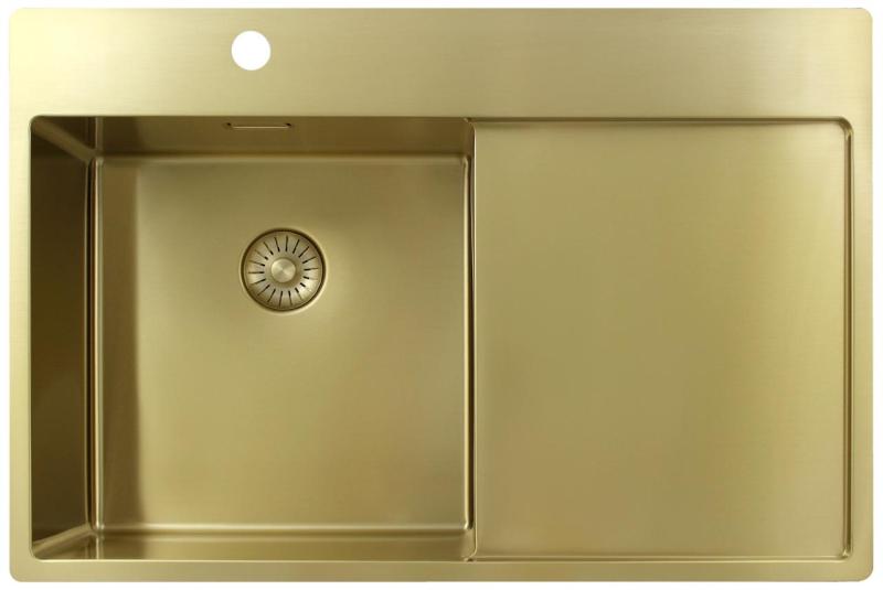Pure.Sink Exclusivo Gyllene diskho med avrinningsyta 78x52 cm Kranvinge vänster PEX4078LT-60
