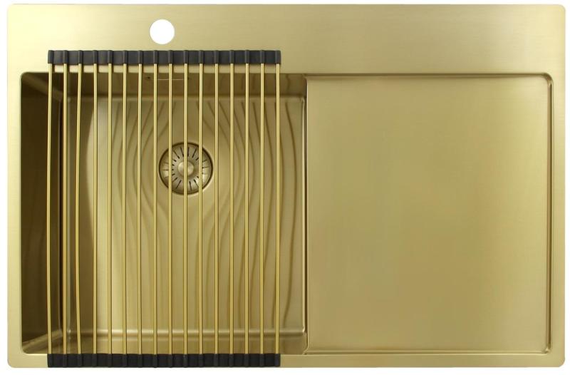 Pure.Sink Exclusivo Gyllene diskho med avrinningsyta 78x52 cm Kranvinge vänster PEX4078LT-60