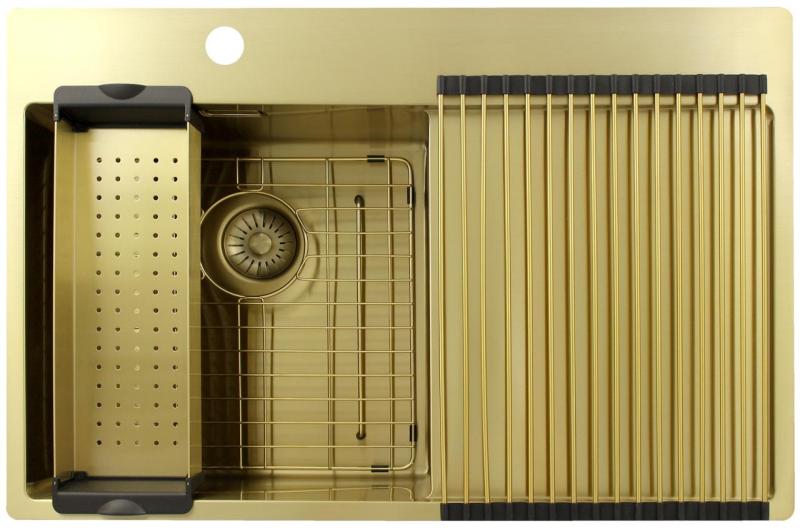 Pure.Sink Exclusivo Gyllene diskho med avrinningsyta 78x52 cm Kranvinge vänster PEX4078LT-60