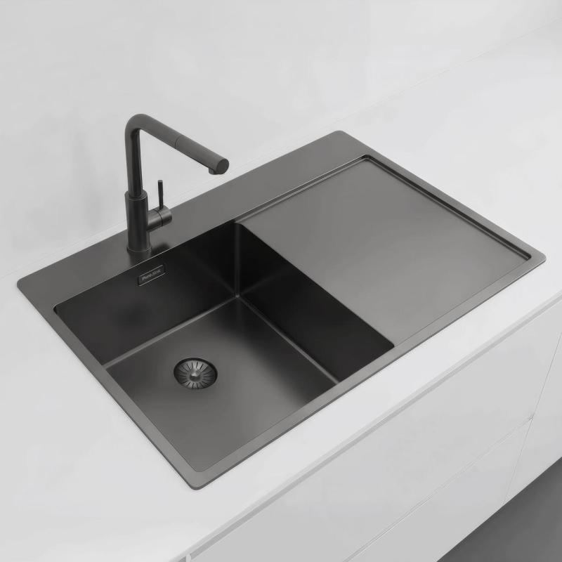 Pure.Sink Exclusivo Gun Metal diskho med avrinningsdel 78x52 cm Tapwing vänster PEX4078LT-61