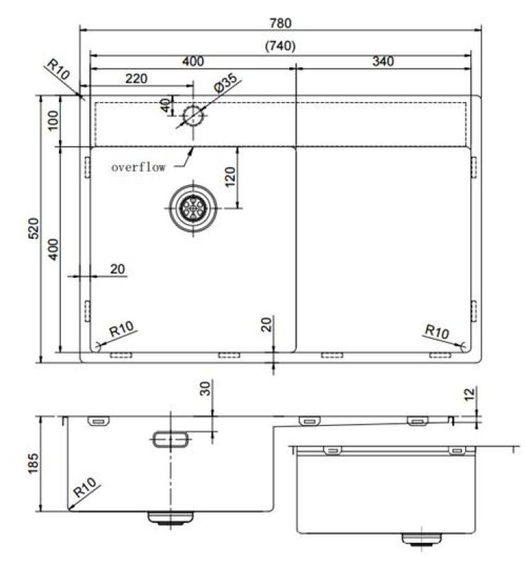 Pure.Sink Exclusivo Gun Metal diskho med avrinningsdel 78x52 cm Tapwing vänster PEX4078LT-61