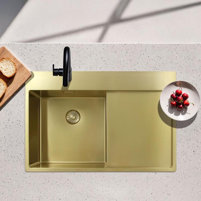 Pure.Sink Exclusivo Guld diskho med avrinningsyta 78x52 cm Kranvinge höger PEX4078RT-60