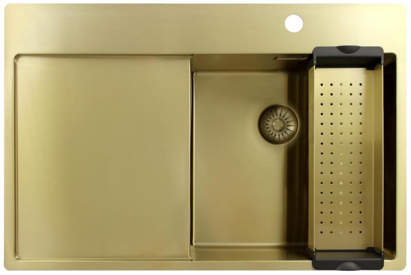 Pure.Sink Exclusivo Guld diskho med avrinningsyta 78x52 cm Kranvinge höger PEX4078RT-60