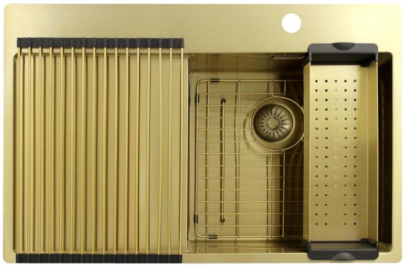 Pure.Sink Exclusivo Guld diskho med avrinningsyta 78x52 cm Kranvinge höger PEX4078RT-60