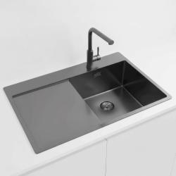Pure.Sink Exclusivo Gun Metal diskho med avrinningsdel 78x52 cm Tapwing höger PEX4078RT-61