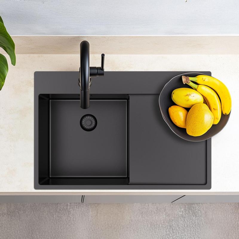 Pure.Sink Exclusivo Gun Metal diskho med avrinningsdel 78x52 cm Tapwing höger PEX4078RT-61