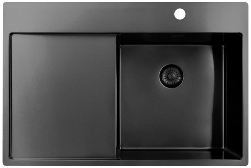 Pure.Sink Exclusivo Gun Metal diskho med avrinningsdel 78x52 cm Tapwing höger PEX4078RT-61