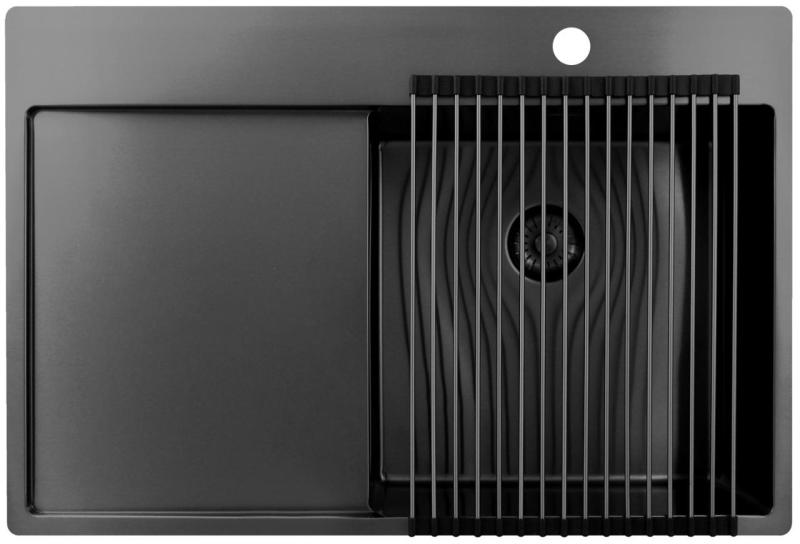 Pure.Sink Exclusivo Gun Metal diskho med avrinningsdel 78x52 cm Tapwing höger PEX4078RT-61