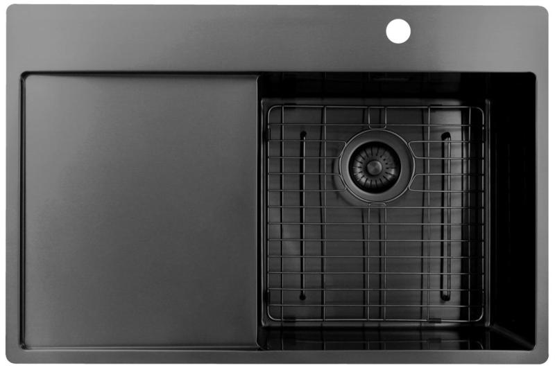 Pure.Sink Exclusivo Gun Metal diskho med avrinningsdel 78x52 cm Tapwing höger PEX4078RT-61