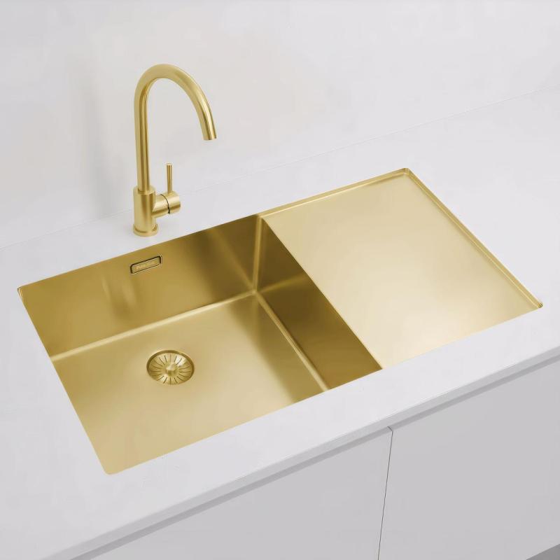 Pure.Sink Exclusivo Gyllene diskho med avrinningsyta 86x52 cm Kranvinge vänster PEX5086LT-60