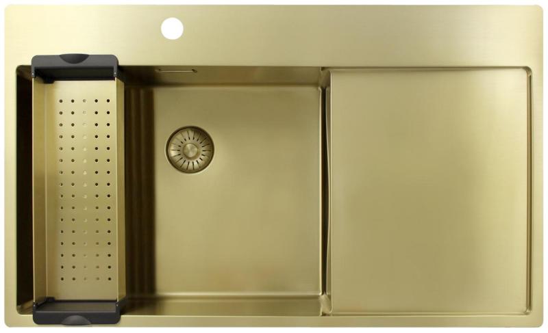 Pure.Sink Exclusivo Gyllene diskho med avrinningsyta 86x52 cm Kranvinge vänster PEX5086LT-60