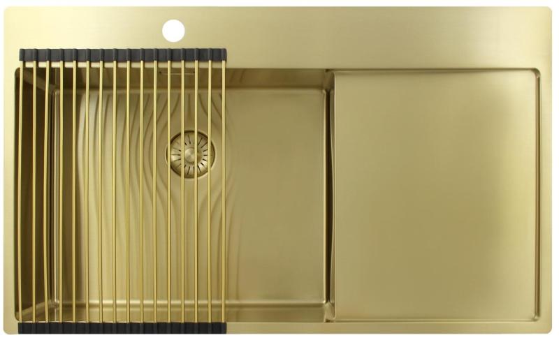 Pure.Sink Exclusivo Gyllene diskho med avrinningsyta 86x52 cm Kranvinge vänster PEX5086LT-60