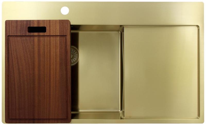 Pure.Sink Exclusivo Gyllene diskho med avrinningsyta 86x52 cm Kranvinge vänster PEX5086LT-60