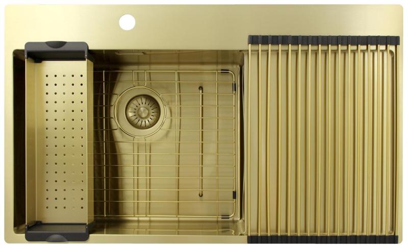 Pure.Sink Exclusivo Gyllene diskho med avrinningsyta 86x52 cm Kranvinge vänster PEX5086LT-60