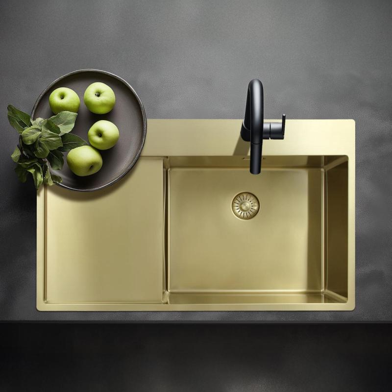 Pure.Sink Exclusivo Gyllene diskho med avrinningsyta 86x52 cm Kranvinge vänster PEX5086LT-60