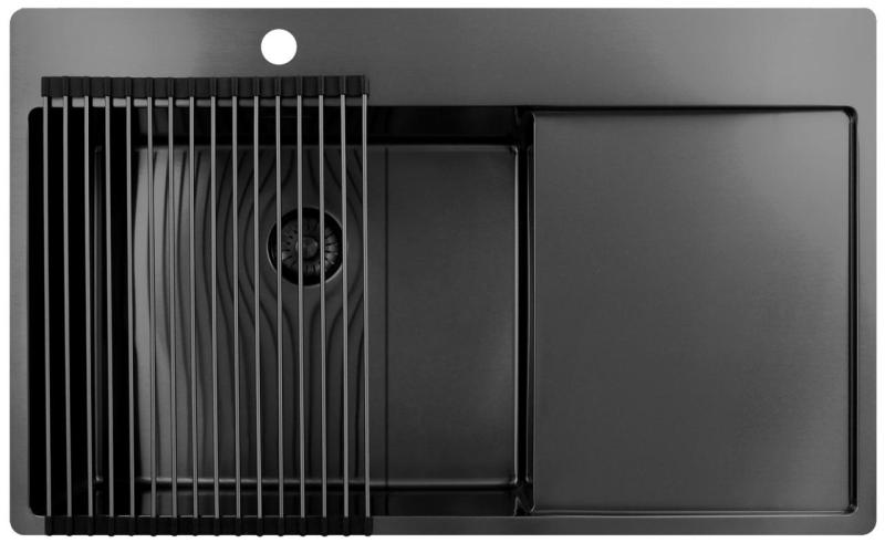 Pure.Sink Exclusivo Gun Metal diskho med avrinningsdel 86x52 cm Tapwing vänster PEX5086LT-61