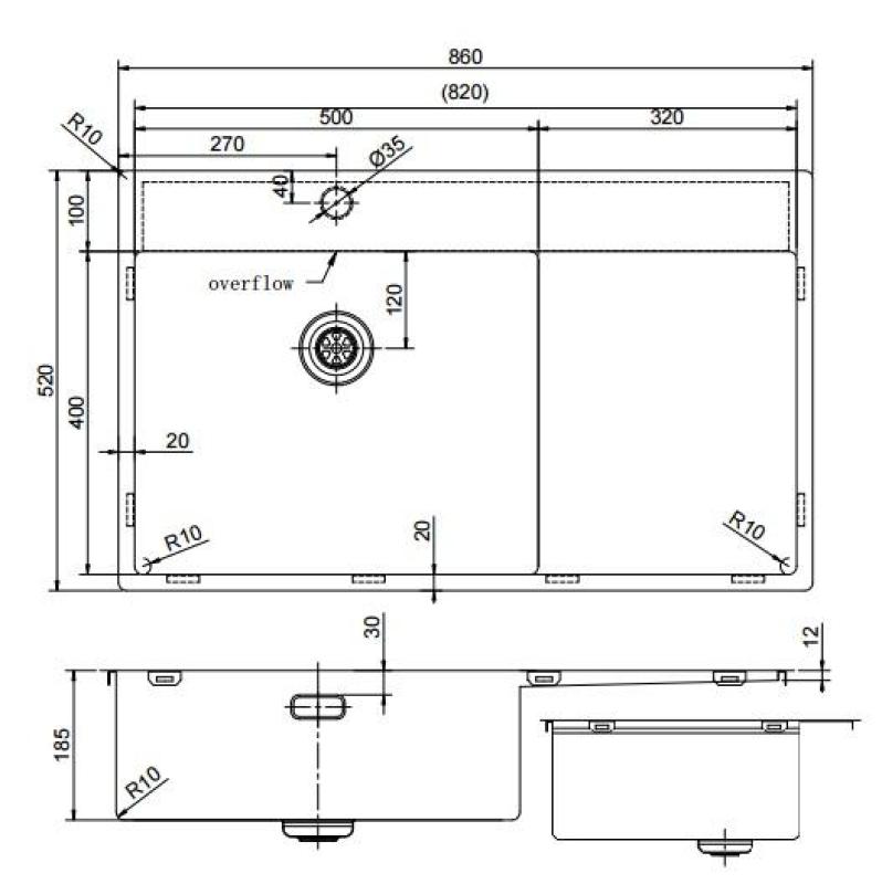 Pure.Sink Exclusivo Gun Metal diskho med avrinningsdel 86x52 cm Tapwing vänster PEX5086LT-61