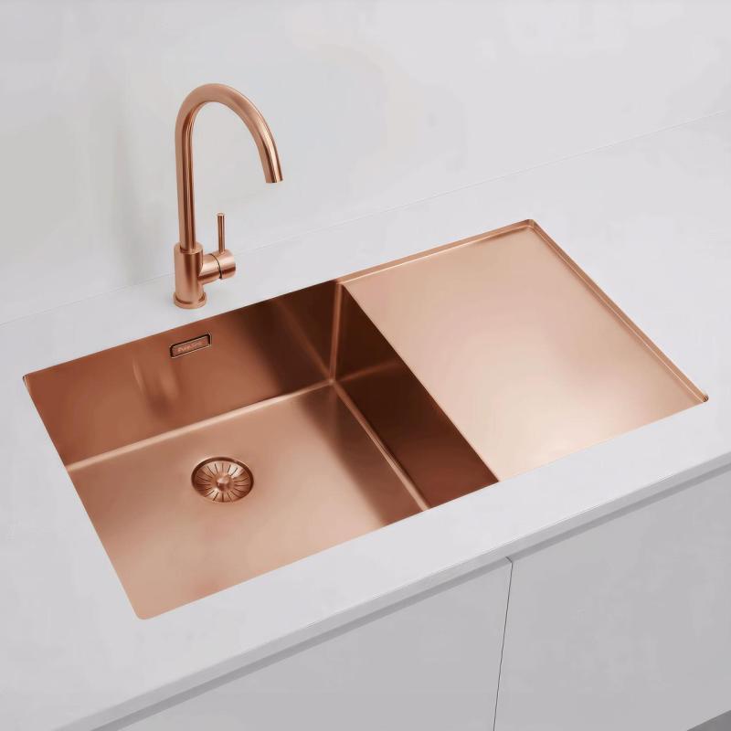 Pure.Sink Exclusivo Koppar diskbänk med avrinningsyta 86x52 cm Tapwing vänster PEX5086LT-62