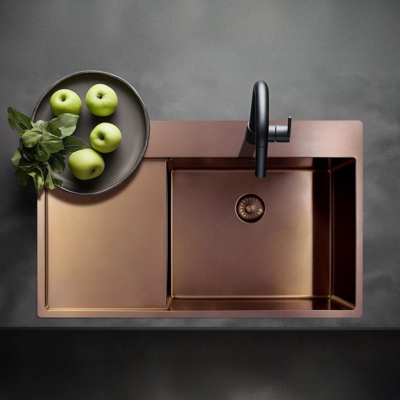 Pure.Sink Exclusivo Koppar diskbänk med avrinningsyta 86x52 cm Tapwing vänster PEX5086LT-62