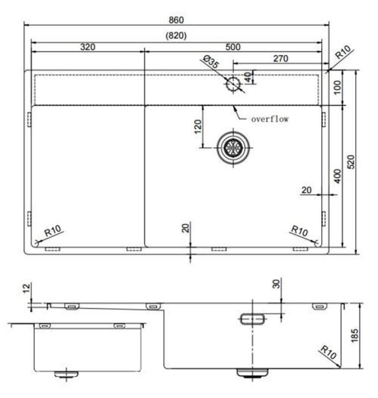 Pure.Sink Exclusivo RVS diskho med avrinningsområde 86x52 cm Tapwing höger PEX5086RT-02
