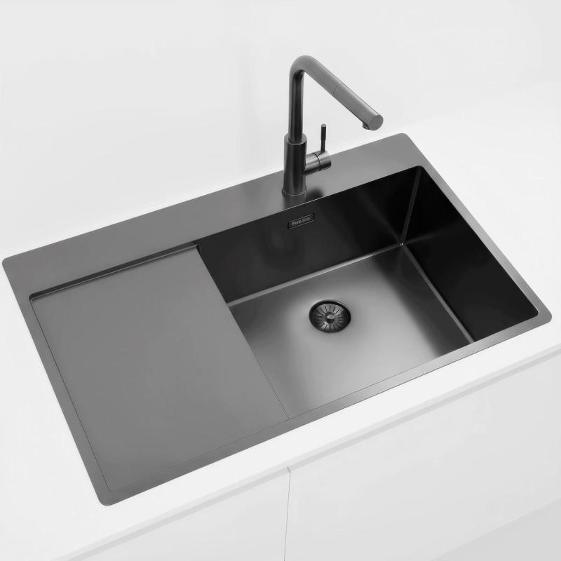 Pure.Sink Exclusivo Gun Metal diskbänk med droppområde 86x52 cm Tapwing höger PEX5086RT-61