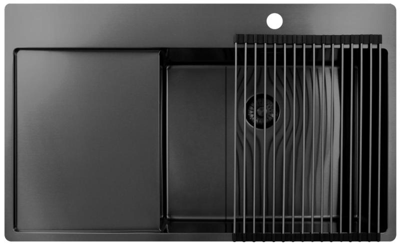 Pure.Sink Exclusivo Gun Metal diskbänk med droppområde 86x52 cm Tapwing höger PEX5086RT-61