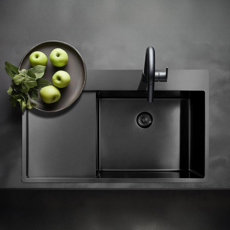 Pure.Sink Exclusivo Gun Metal diskbänk med droppområde 86x52 cm Tapwing höger PEX5086RT-61