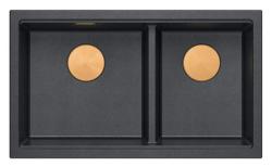 Quadri Newport II Dubbel Antracit Granit Infälld Diskho 76x45 cm med Kopparplugg 1208971359