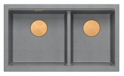 Quadri Newport II Dubbel Grå Granit Uppbyggnad Diskho 76x45 cm med Kopparplugg 1208971360
