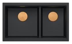 Quadri Newport II Dubbel Svart Granit Infälld Diskbänk 76x45 cm med Kopparplugg 1208971361