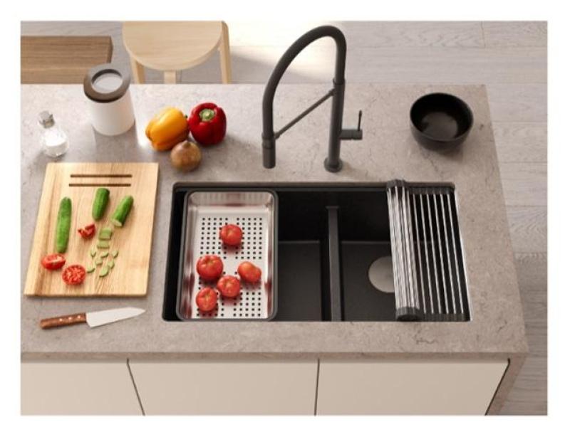 Quadri Newport II Dubbel Vit Granit Undermonterad Diskho 702 x 390 mm med Kopparplugg 1208971373