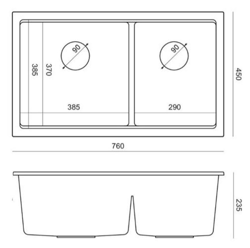 Quadri Newport II Dubbel Taupe Granit Undermonterad Diskbänk 702 x 390 mm med Kopparpropp 1208971377
