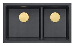 Quadri Newport II Dubbel Antracit Granit Undermonterad Diskbänk 702 x 390 mm med Guldplugg 1208971379