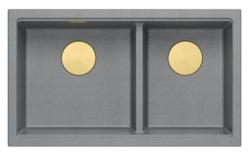 Quadri Newport II Dubbel Grå Granit Undermonterad Diskbänk 702 x 390 mm med Guldplugg 1208971380