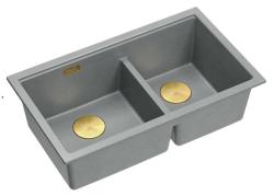Quadri Newport II Dubbel Grå Granit Undermonterad Diskbänk 702 x 390 mm med Guldplugg 1208971380