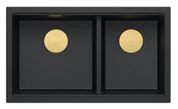 Quadri Newport II Dubbel Svart Granit Undermonterad Diskho 702 x 390 mm med Guldplugg 1208971381