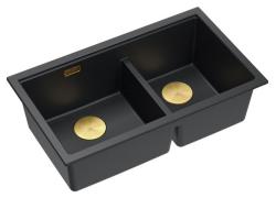 Quadri Newport II Dubbel Svart Granit Undermonterad Diskho 702 x 390 mm med Guldplugg 1208971381