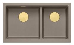 Quadri Newport II Dubbel Taupe Granit Undermonterad Diskbänk 702 x 390 mm med Guldplugg 1208971382