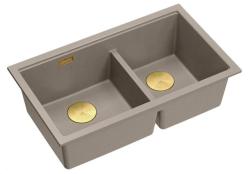 Quadri Newport II Dubbel Taupe Granit Undermonterad Diskbänk 702 x 390 mm med Guldplugg 1208971382