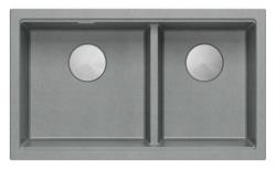 Quadri Newport II Dubbel Grå Granit Undermonterad Diskbänk 702 x 390 mm med Rostfritt stål plugg 1208971385