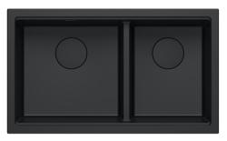 Quadri Newport II Dubbel Svart Granit Undermonterad Diskbänk 702 x 390 mm med Svart plugg 1208971386