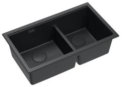 Quadri Newport II Dubbel Svart Granit Undermonterad Diskbänk 702 x 390 mm med Svart plugg 1208971386