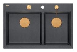 Quadri Hard Rock Dubbel Antracit Granit Påbyggnad Diskho 76x50 cm med Kopparkork och tillbehör 1208971388