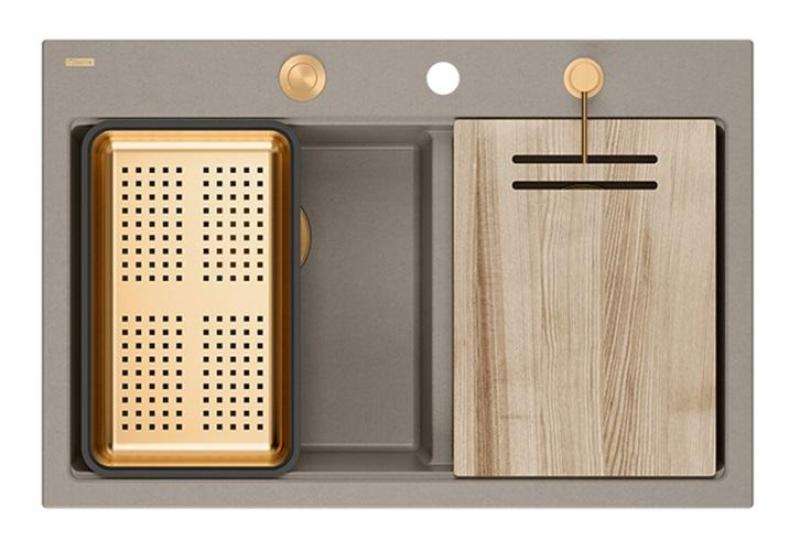 Quadri Hard Rock Dubbel Taupe Granit Påbyggnadsho 76x50 cm med Kopparplugg och tillbehör 1208971391