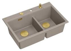 Quadri Hard Rock Dubbel Taupe Granit Påbyggnad Diskho 76x50 cm med Guldplugg och tillbehör 1208971396
