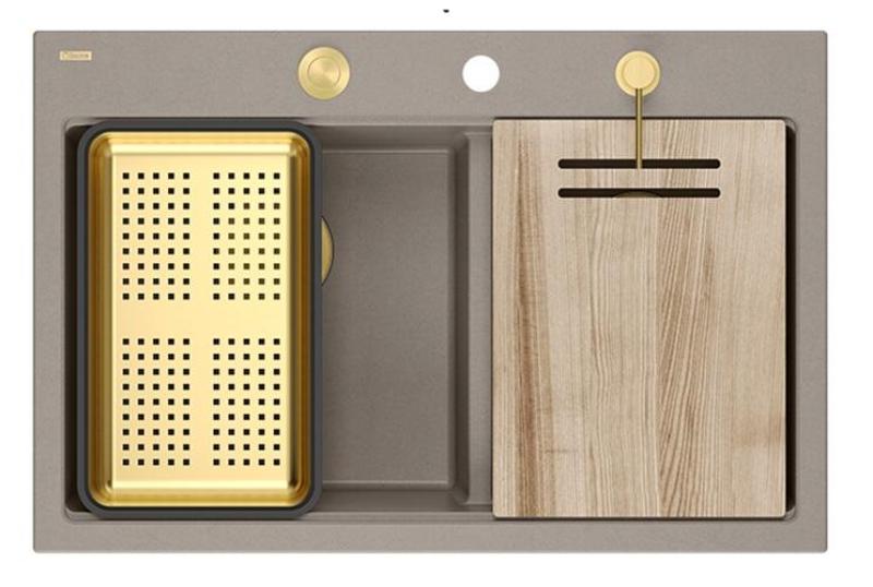 Quadri Hard Rock Dubbel Taupe Granit Påbyggnad Diskho 76x50 cm med Guldplugg och tillbehör 1208971396