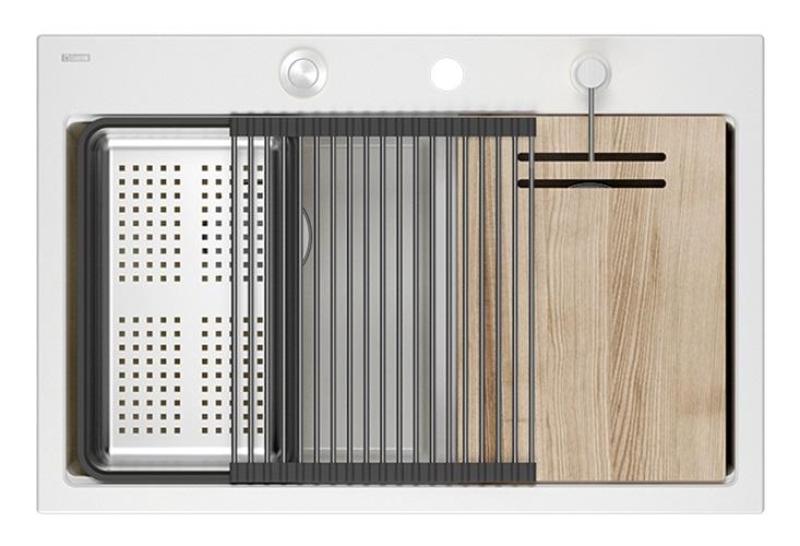 Quadri Hard Rock Dubbel Vit Granit Påbyggnad Diskbänk 76x50 cm med RVS plugg och tillbehör 1208971398